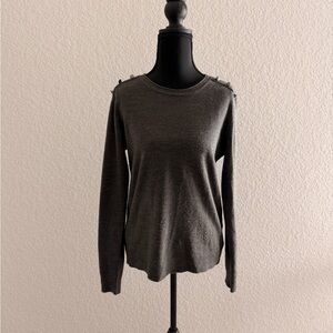 Atmosphere Dark Gray Button-Shoulder | Long Sleeve Minimalist Chic Pullover